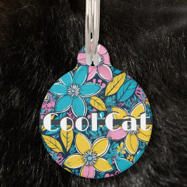 Schattige Groovy Retro Hippie Kleurrijke Koele Kat Huisdierpenning