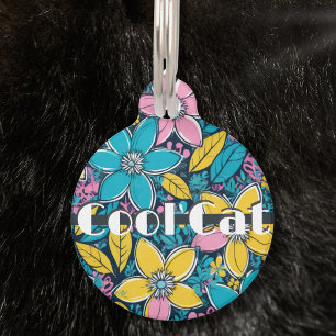 Schattige Groovy Retro Hippie Kleurrijke Koele Kat Huisdierpenning