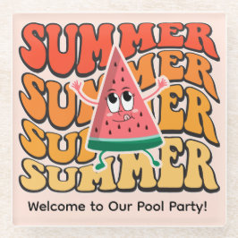 Schattige Groovy Retro Zomer Watermeloen Feest Glazen Onderzetter