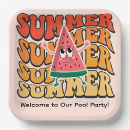 Schattige Groovy Retro Zomer Watermeloen Feest Papieren Bordje