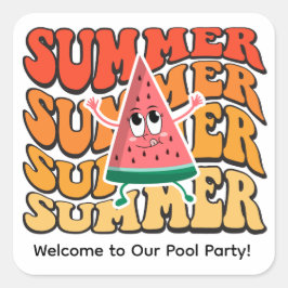 Schattige Groovy Retro Zomer Watermeloen Feest Vierkante Sticker