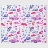 Schattige Groovy Roze Paddestoel Kikker Bospatroon Cadeaupapier (Vlak)