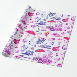 Schattige Groovy Roze Paddestoel Kikker Bospatroon Cadeaupapier