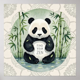 Schattige grote mollige panda in een lotushouding  poster