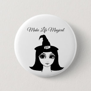 schattige grote ogen heks meisje fantasie sprookje ronde button 5,7 cm