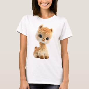 Schattige Grote Ogen Krullende Fluffy Alpaca Vrouw T-shirt