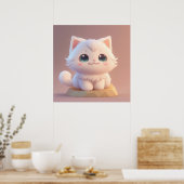 Schattige Grote Ogen Pluizige Witte Kat Poster (Keuken)