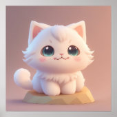 Schattige Grote Ogen Pluizige Witte Kat Poster (Voorkant)
