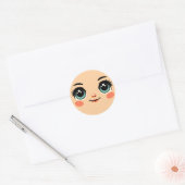 schattige grote oog cartoon meisjes Gezichten kuns Ronde Sticker (Envelop)