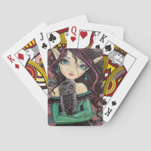 Schattige Grote-Oog-Gotische Fee en Uil Pokerkaarten