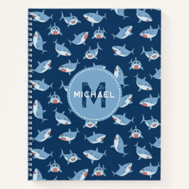 Schattige Grote Witte Haaien Oceaan Monogram Kinde Notitieboek