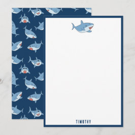 Schattige Grote Witte Haaien Oceaan Patroon Notitiekaartje