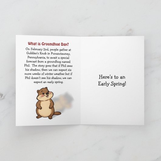 Schattige Groundhog Day Kaart (Binnen)