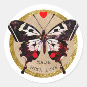 Schattige  Grunge vlinder hart gemaakt met liefde Ronde Sticker (Voorkant)