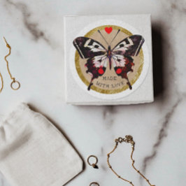 Schattige  Grunge vlinder hart gemaakt met liefde Ronde Sticker