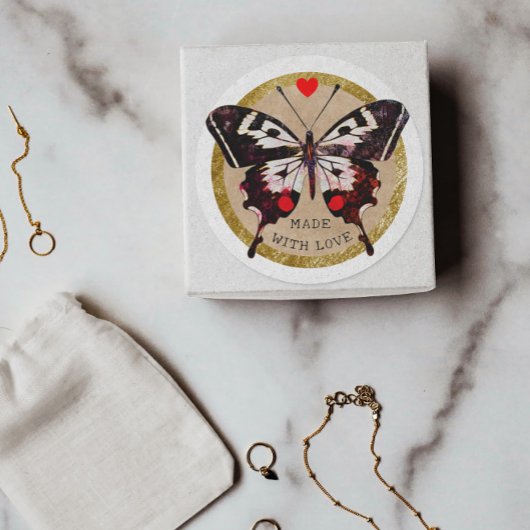 Schattige  Grunge vlinder hart gemaakt met liefde Ronde Sticker