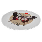 Schattige Grunge Vlinder & Hart Monogrammed Snijplank (Hoek)