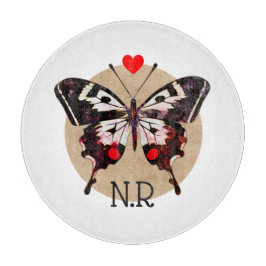 Schattige  Grunge Vlinder & Hart Monogrammed Snijplank