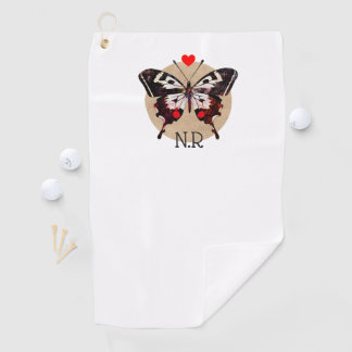 Schattige Grunge Vlinder & Harten Monogrammed Golfhanddoek