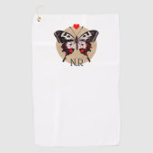 Schattige  Grunge Vlinder & Harten Monogrammed Golfhanddoek (Voorkant)