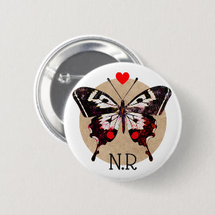 Schattige Grunge Vlinder & Harten Monogrammed Ronde Button 5,7 Cm