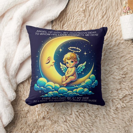 Schattige Guardian Angel Cherub en Moon Expression Kussen (Deken)