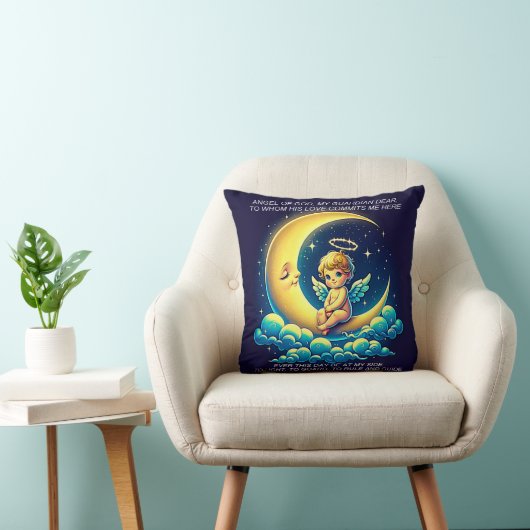 Schattige Guardian Angel Cherub en Moon Expression Kussen (Stoel)