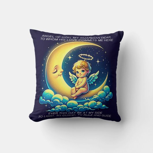 Schattige Guardian Angel Cherub en Moon Expression Kussen (Voorkant)