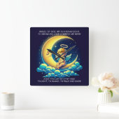 Schattige Guardian Angel Cherub en Moon Expression Vierkante Klok (Huis)