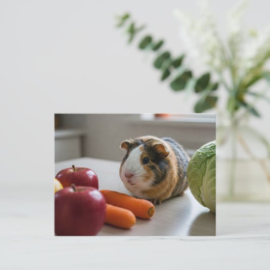 Schattige Guinea Pig Cavia Apple Carrot Briefkaart (Staand voorkant)