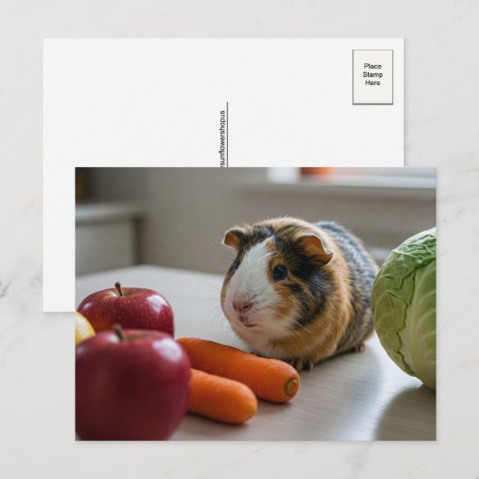 Schattige Guinea Pig Cavia Apple Carrot Briefkaart (Voorkant / Achterkant)
