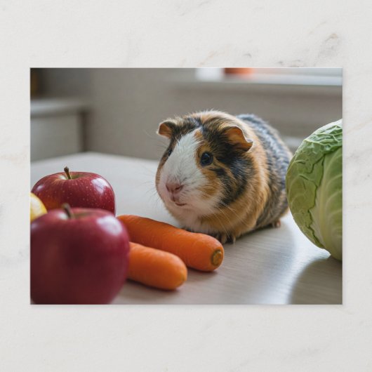 Schattige Guinea Pig Cavia Apple Carrot Briefkaart (Voorkant)