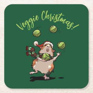 Schattige Guinea Pig Veggie Kerst! kiemjongleur Kartonnen Onderzetters
