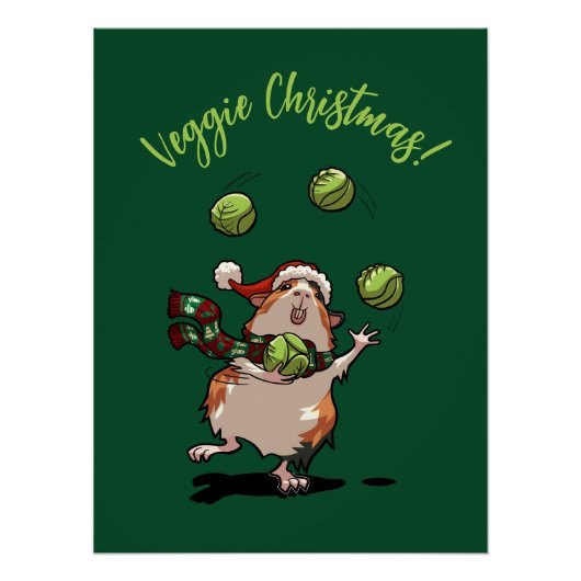Schattige Guinea Pig Veggie Kerst! kiemjongleur Perfect Poster (Voorkant)
