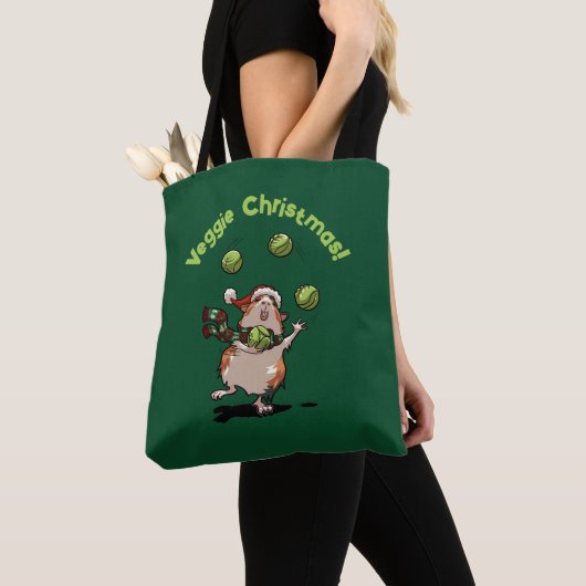 Schattige Guinea Pig Veggie Kerst! kiemjongleur Tote Bag (Dichtbij)
