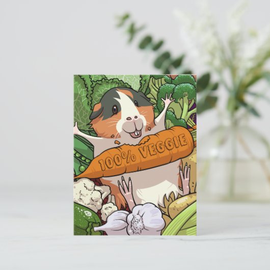 Schattige Guinee Pig 100% Veggie Wortel Cartoon Briefkaart (Staand voorkant)