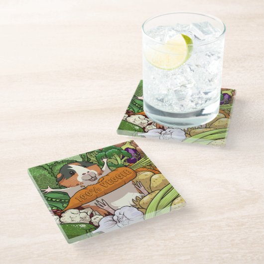 Schattige Guinee Pig 100% Veggie Wortel Cartoon Glazen Onderzetter (Schuin)