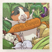 Schattige Guinee Pig 100% Veggie Wortel Cartoon Glazen Onderzetter (Voorkant)
