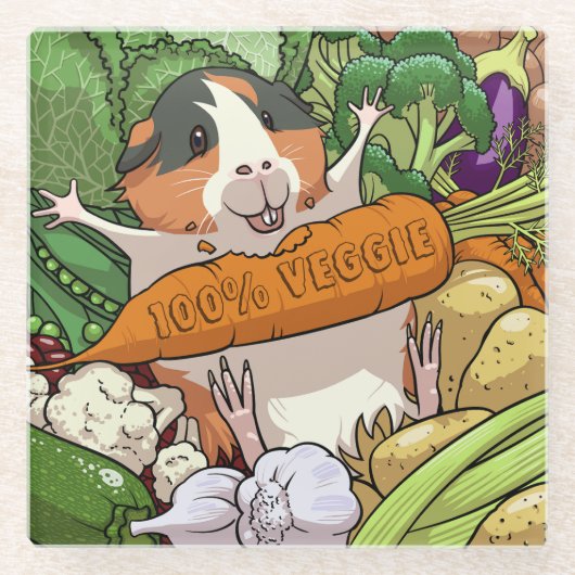 Schattige Guinee Pig 100% Veggie Wortel Cartoon Glazen Onderzetter (Voorkant)