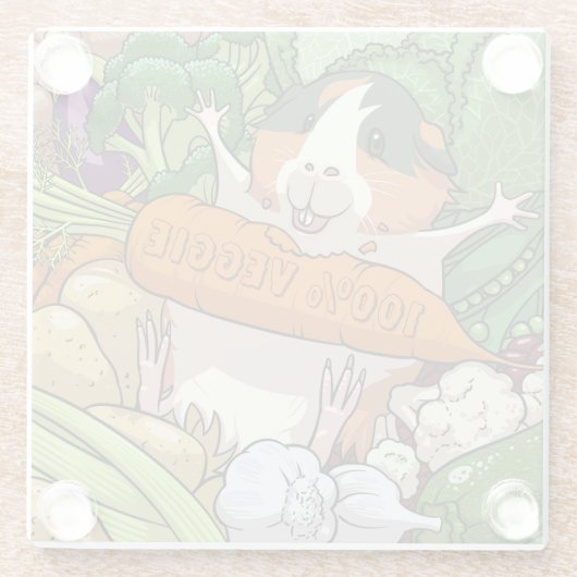 Schattige Guinee Pig 100% Veggie Wortel Cartoon Glazen Onderzetter (Achterkant)