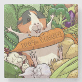 Schattige Guinee Pig 100% Veggie Wortel Cartoon Stenen Onderzetter (Voorkant)