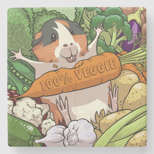 Schattige Guinee Pig 100% Veggie Wortel Cartoon Stenen Onderzetter (Voorkant)