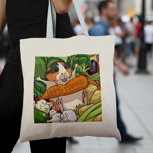 Schattige Guinee Pig 100% Veggie Wortel Cartoon Tote Bag