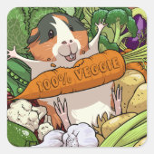 Schattige Guinee Pig 100% Veggie Wortel Cartoon Vierkante Sticker (Voorkant)