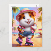 Schattige Guinee Pig Rollerskates op het strand Briefkaart (Voorkant / Achterkant)