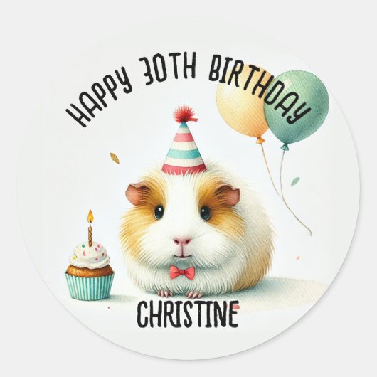 Schattige Guinee Pig Verjaardagsfeest Voordelen Ronde Sticker (Voorkant)