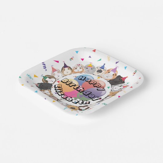 Schattige Guinee Pigs & Balloons Verjaardagspapier Papieren Bordje (Gebogen)
