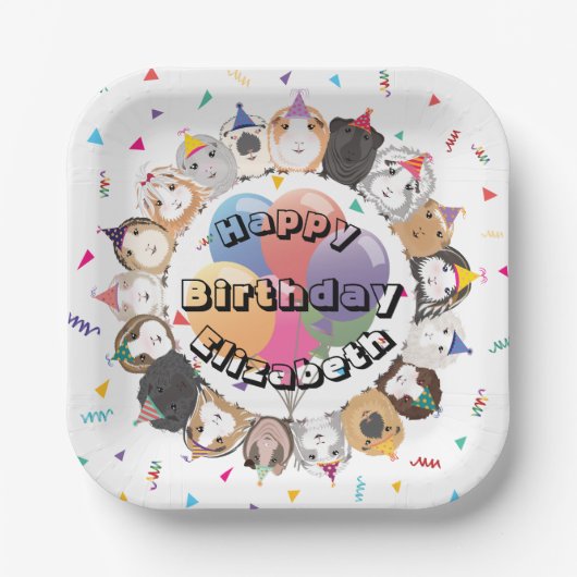 Schattige Guinee Pigs & Balloons Verjaardagspapier Papieren Bordje (Voorkant)