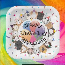 Schattige Guinee Pigs & Balloons Verjaardagspapier Papieren Bordje