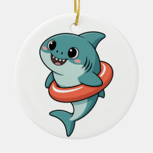 Schattige Haai Baby Met Drijver   Kinderen Keramisch Ornament